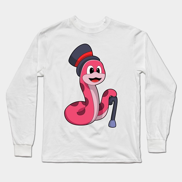 Snake as Gentleman with Hat & Walking stick Long Sleeve T-Shirt by Markus Schnabel